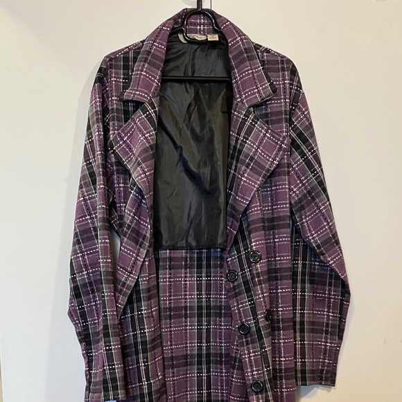 Purple Plaid Trench Coat - Picture 6 of 10
